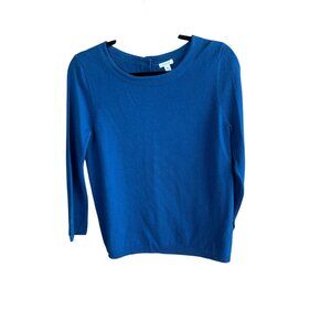 Jigsaw Sweater Royal Blue 100% Wool Back Button Long Sleeve Classic